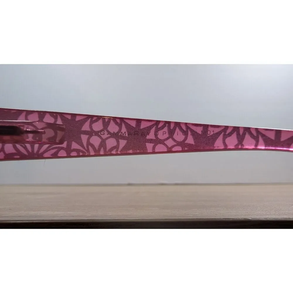 Gamma Ray Pink Rectangular Eyeglasses Floral Arms Lightweight Plastic Frames